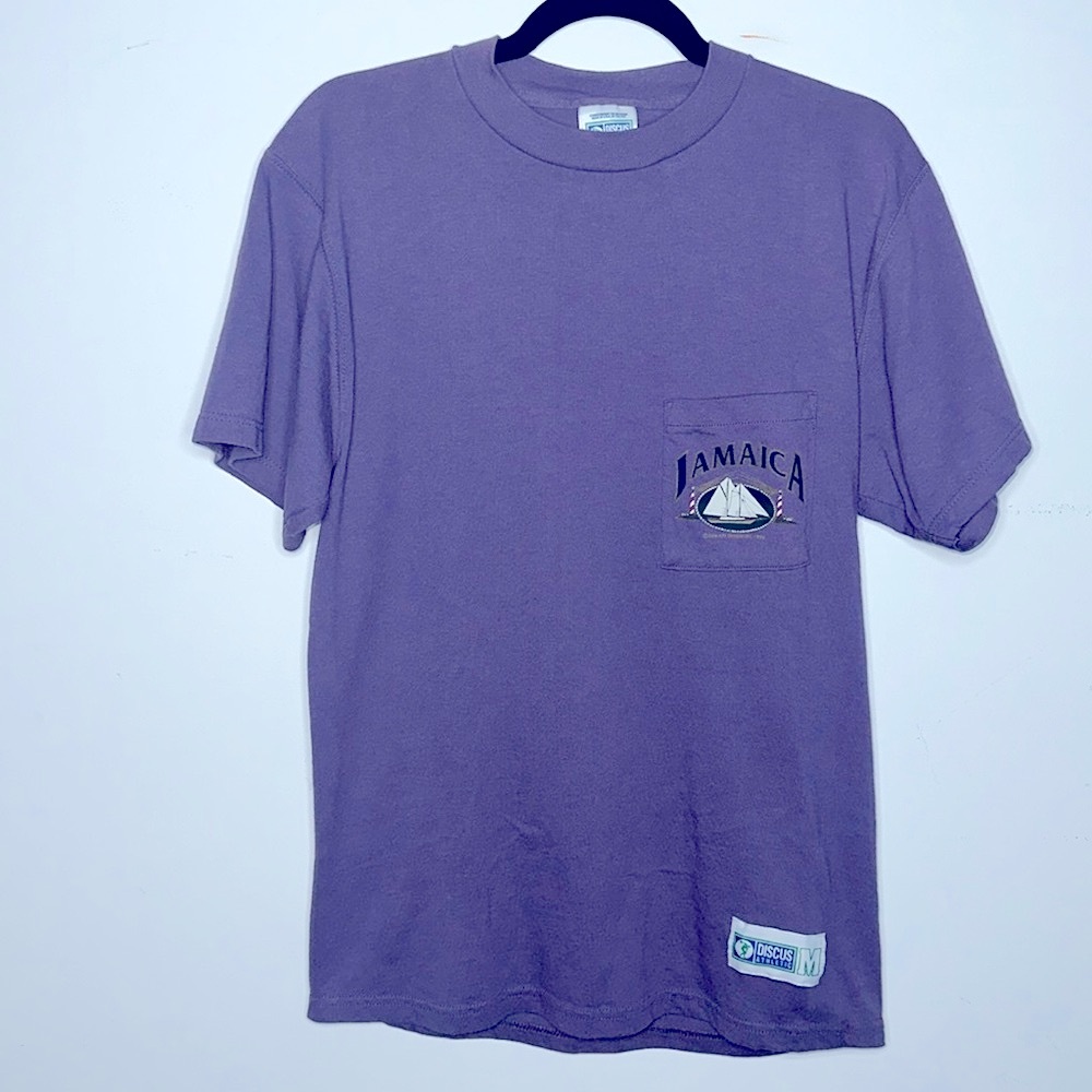 Vintage Discus Athletics Jamaica Pocket T-Shirt in Purple